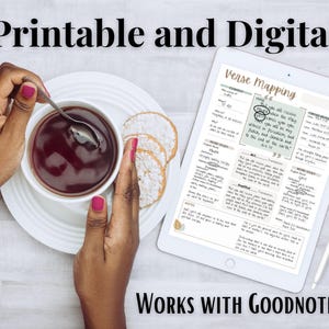 Printable Bible Study Templates and Devotional Guide PDF featuring SOAP, Verse Mapping, Thematic, Topical, Character, and Chapter Summary methods. A beginner Bible study tool for women and teens who want to deepen faith through scripture notes. Perfect Christian gift idea, planner insert, or small group resource. Printable Christian resource for daily devotional use. Instant download for Goodnotes or Notability.