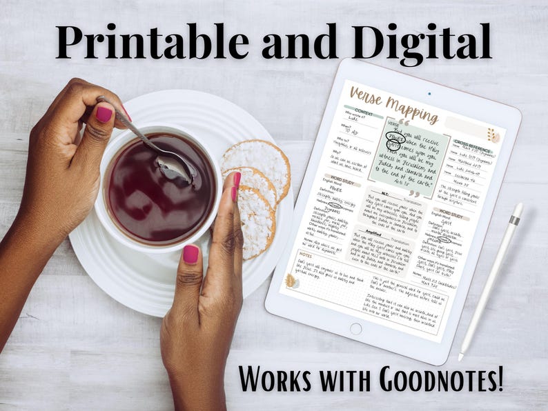 Printable Bible Study Templates and Devotional Guide PDF featuring SOAP, Verse Mapping, Thematic, Topical, Character, and Chapter Summary methods. A beginner Bible study tool for women and teens who want to deepen faith through scripture notes. Perfect Christian gift idea, planner insert, or small group resource. Printable Christian resource for daily devotional use. Instant download for Goodnotes or Notability.