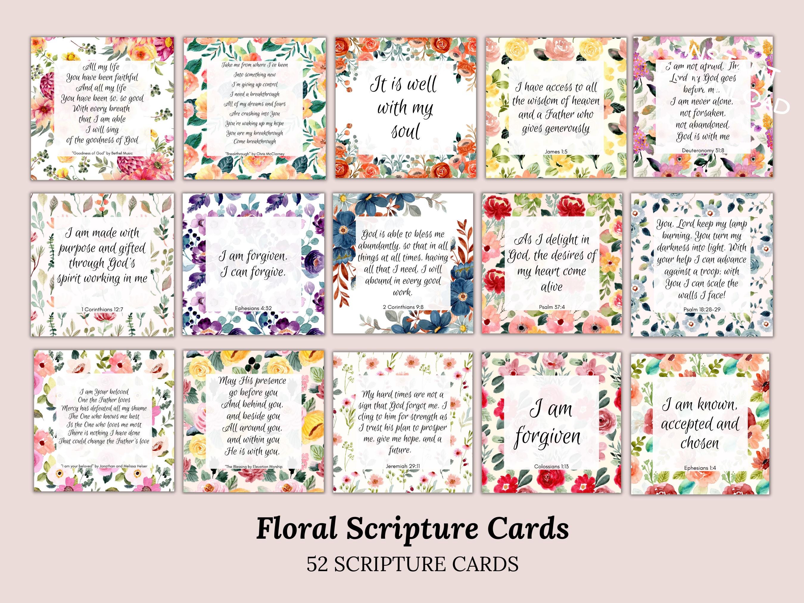 Printable Scripture Cards Floral Bible Verse Memory Cards Christian ...