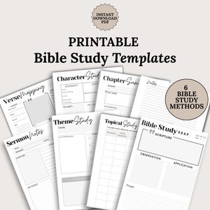 Printable Bible Study Templates Verse Mapping SOAP Bible character devotional notes for spiritual growth faith resource Christian gift idea