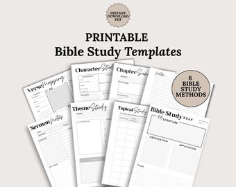 Printable Bible Study Templates Verse Mapping SOAP Bible character devotional notes for spiritual growth faith resource Christian gift idea