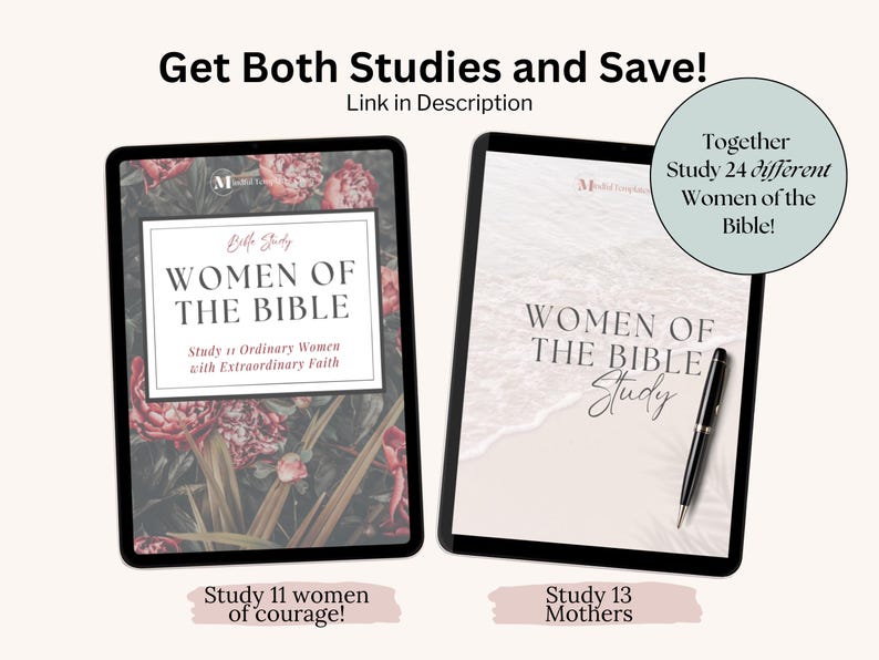 Bible Study for Women PDF Download focused on Women of Courage in Scripture. Printable devotional for women of faith includes study guides, Scripture references, reflection journal pages, and character study templates. Works as a Christian daily devotional planner for women, a Bible Study Workbook for small groups, or a thoughtful Christian gift.