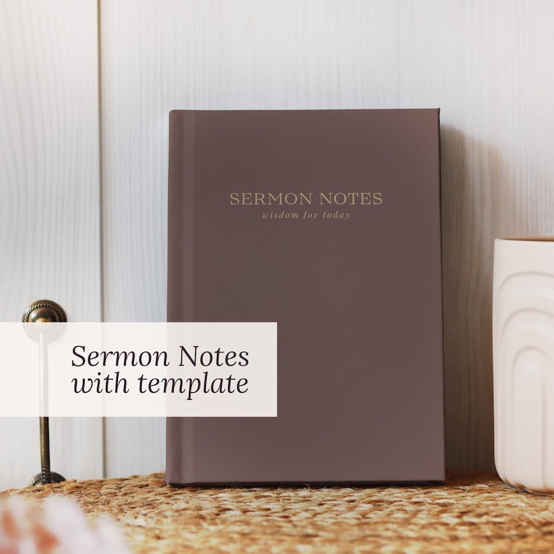 A minimalist Christian Sermon Notes Journal for women featuring “Church Notes” on the cover. Perfect for taking sermon notes, scripture reflections, and small group Bible study. A thoughtful Christian gift for Christmas, birthdays, confirmation, or religious holidays. Modern faith notebook design to help you stay engaged and grow spiritually.