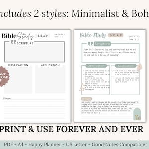 Printable Bible Study Templates and Devotional Guide PDF featuring SOAP, Verse Mapping, Thematic, Topical, Character, and Chapter Summary methods. A beginner Bible study tool for women and teens who want to deepen faith through scripture notes. Perfect Christian gift idea, planner insert, or small group resource. Printable Christian resource for daily devotional use. Instant download for Goodnotes or Notability.
