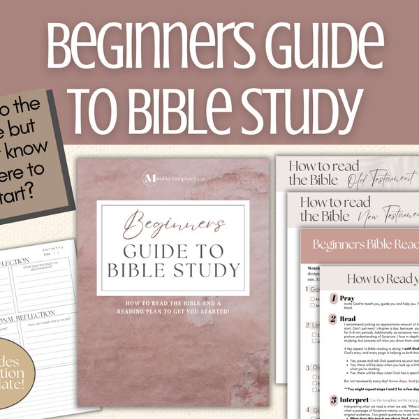 Bijbelstudiegids en sjabloon voor beginners, Bijbelstudiedagboek voor beginners, Afdrukbare Bijbelstudieplanner en Women's Daily Devotional Journal