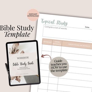 Afdrukbare Bijbelstudiesjabloon Actueel Beginner Devotioneel Planner Vrouwen Geloof Gebed Schrift Reflectie Dagboek christelijk cadeau-idee tiener