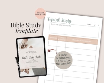 Printable Bible Study Template Topical Beginner Devotional Planner Women Faith Prayer Scripture Reflection Journal Christian Gift Idea Teen