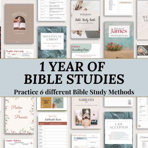 Year of Bible Study for women with Guided Prayer Journal Template Bundle Printable Boho Women's Digital Daily Devotional Planner Small Group