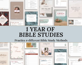 Year of Bible Study for women with Guided Prayer Journal Template Bundle Printable Boho Women's Digital Daily Devotional Planner Small Group