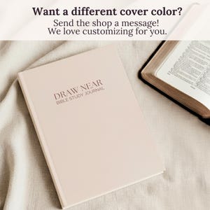 Minimalist 6x9 Guided Bible Study Journal for Christian women with the “Draw Near Bible Study Journal” cover design. Available in hardcover, softcover, and spiral bound options. A faith journal with scripture prompts for daily quiet time, small group study, or church ministry. Elegant Christian notebook for women seeking a simple, structured way to study God’s Word.