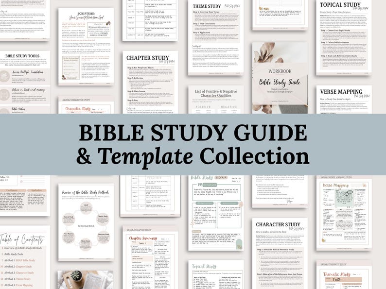 How to Study the Bible Guide with workbook Christian Study Materials Boho Faith Planner Bible Study Templates Reflection Worksheets Chronological Bible Reading Plan Scripture Cards Women’s Daily Devotional Resource Learn to study the Bible. Bible Study templates. Bible Study methods. Chapter Bible Study, SOAP bible study, Verse Mapping, Character Bible Study, Topical bible study template, Thematic Bible Study template