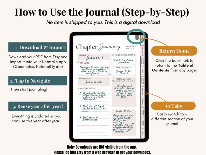 Interactive hyperlinked faith journal for women of faith. All-in-one Christian planner with Bible study templates prayer journal frameworks ACTS PRAY gratitude scripture plan 31 prompts trackers and end-of-month reflections. GoodNotes and Notability compatible instant digital download.