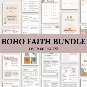Boho Faith Planner Printable Bible study templates scripture cards prayer journal Bible reading trackers Christian gift printable Bible Tabs