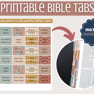 Boho Printable Bible Tabs, Bible tabs, Bible Study tools, Bible journaling, Instant Download, Books of the Bible Tabs
