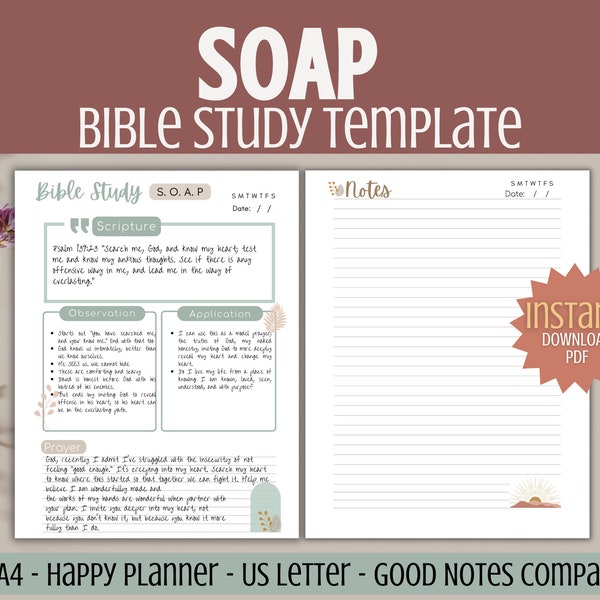 SOAP Bible Study Template with Beginners Guide for Bible Study Printable Scripture Devotional Template Goodnotes Bible Journal Christian