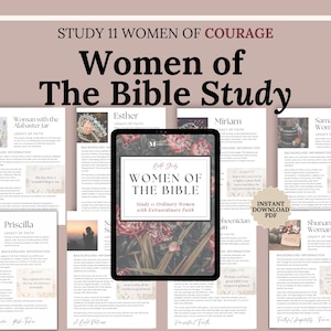 Women of Courage Bible Study Printable PDF with 65 pages of devotionals, reflection prompts, and journaling templates. Includes a Women of the Bible Reflection Journal, daily devotional planner, and character study worksheets. Perfect Bible Study Workbook for women’s small group, personal faith growth, or as a Christian gift for women of faith.