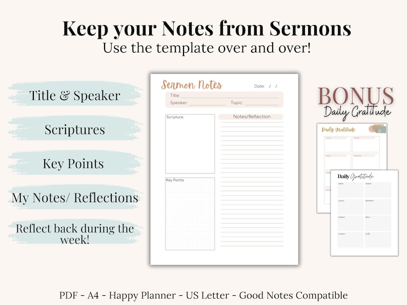 Printable Sermon Notes Template Scripture Reflection Journal Daily ...