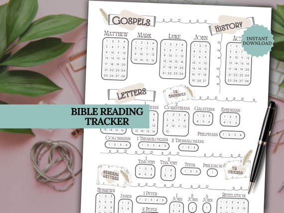 Bible Reading Tracker Daily Printable Bible Study Template Christian Journal Planner Faith Download Scripture Reading Christian Gift Idea