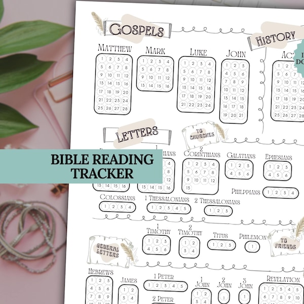 Bijbellezen Tracker Dagelijks afdrukbare Bijbelstudiesjabloon Christian Journal Planner Faith Download schriftlezen christelijk cadeau-idee