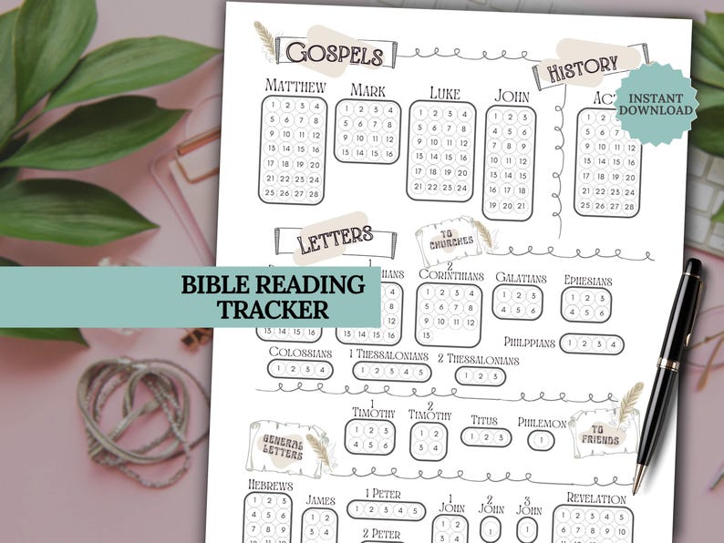Fun and engaging Bible Reading Tracker for daily devotionals. Color sections as you read for a simple way to stay motivated in God’s Word. Great printable Christian resource for families, kids, adults, and Sunday school groups. Makes a thoughtful Christian gift idea. Works digitally with Goodnotes, Notion, and Notability.
