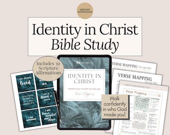 Identity in Christ Printable Bible Study women's Devotional verse mapping guide Digital Scripture Affirmations Cards Christian Gift idea pdf