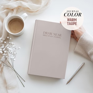 Minimalist 6x9 Guided Bible Study Journal for Christian women with the “Draw Near Bible Study Journal” cover design. Available in hardcover, softcover, and spiral bound options. A faith journal with scripture prompts for daily quiet time, small group study, or church ministry. Elegant Christian notebook for women seeking a simple, structured way to study God’s Word.