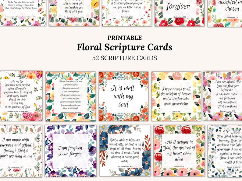 Printable Scripture Cards Floral Bible Verse Memory Cards Christian ...