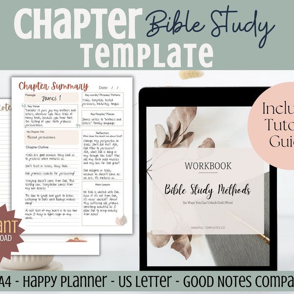 Chapter-by-Chapter Bible Study Template & Guide, Printable Digital Devotional Tool, Boho and Minimalist Style Scripture Journal