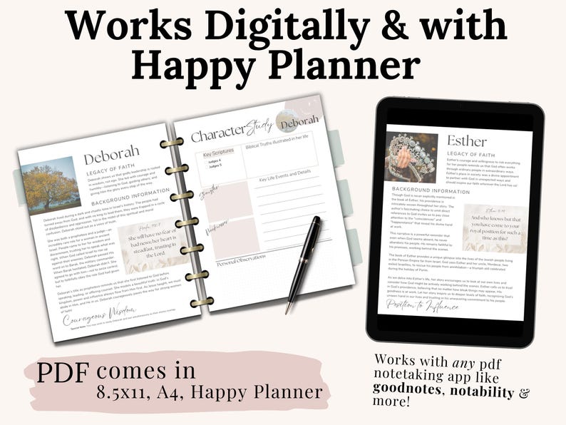 Women of Courage Bible Study Printable PDF with 65 pages of devotionals, reflection prompts, and journaling templates. Includes a Women of the Bible Reflection Journal, daily devotional planner, and character study worksheets. Perfect Bible Study Workbook for women’s small group, personal faith growth, or as a Christian gift for women of faith.
