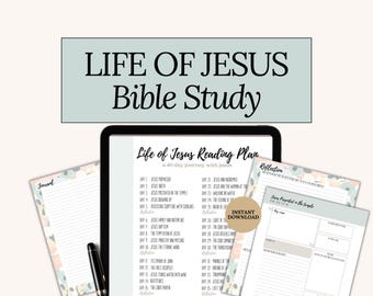 Bible Study Life of Jesus Printable Bible reading plan Easter Lent Christian Devotional workbook for church small groups Scripture templates