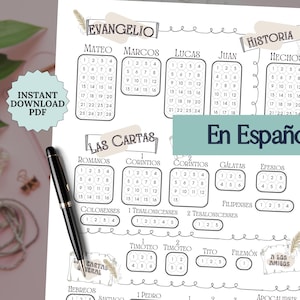 Rastreador de lectura bíblica en español Planificador diario de estudios bíblicos Imprimibles cristianos Descarga de plantillas de lectura bíblica Recursos de la iglesia en español PDF