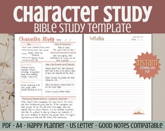 Bible Character Study Guide, Printable Bible Study Template Daily Devotional journal, Women of faith, goodnote Bible study