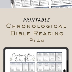 Christian Bible Reading Plan and Tracker featuring a chronological layout for reading the Bible in a year. Downloadable scripture guide includes checkboxes, weekly sections, and study prompts. Perfect for printable planners, faith journals, and church devotionals.
