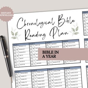 Chronological Bible in a year reading plan undated Printable Bible Study Scripture Guide Christian Devotional journal church resource pdf