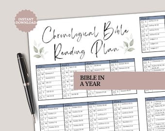Chronological Bible in a year reading plan undated Printable Bible Study Scripture Guide Christian Devotional journal church resource pdf