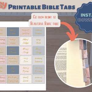 Pink Printable Bible Tabs, Bible tabs, Bible Study tools, Bible journaling, Instant Download, Books of the Bible Tabs