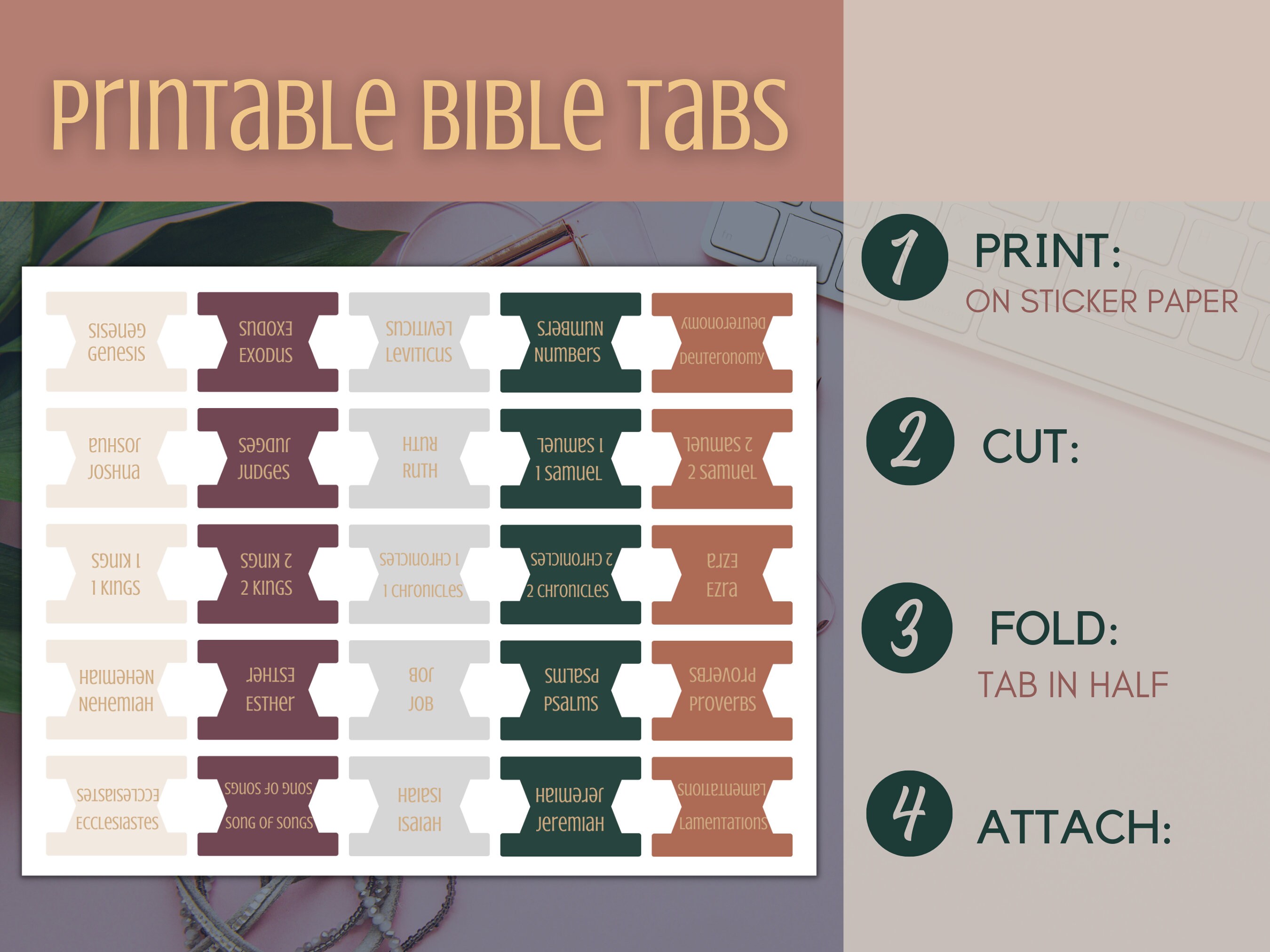 Jewel Printable Bible Tabs, Bible Tabs, Bible Study Tools, Bible