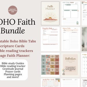 Christian Study Materials Boho Faith Planner Bible Study Templates Reflection Worksheets Chronological Bible Reading Plan Scripture Cards Women’s Daily Devotional Resource