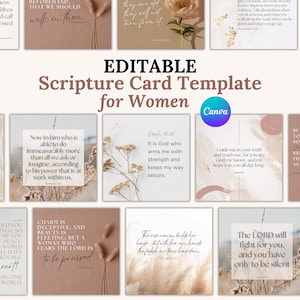 Bearbeitbare Schriftkartenvorlage Bibel-Vers Memory-Karten druckbare Gebetskarten Inspirationskarten Christliches Geschenk pdf Frauen Geistlichkeit