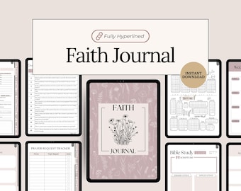 Digital Faith Journal for Women Hyperlinked Guided Prayer Planner Gratitude Journal Bible Study template & Devotional Notebook Goodnotes