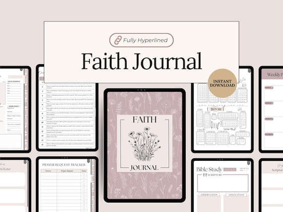 Digital Faith Journal for Women Hyperlinked Guided Prayer Planner Gratitude Journal Bible Study template & Devotional Notebook Goodnotes
