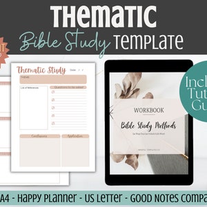 Thematic Bible Study Guide and Template Set - Printable & Digital Devotional Tool, Boho and Minimalist Styles Scripture Journal