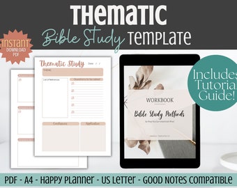 Thematic Bible Study Guide and Template Set - Printable & Digital Devotional Tool Boho and Minimalist Styles Scripture Journal