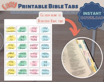 Abas da Bíblia para impressão, Abas da Bíblia em aquarela, Ferramentas para estudo da Bíblia, Diário bíblico, Download instantâneo, Abas dos livros da Bíblia