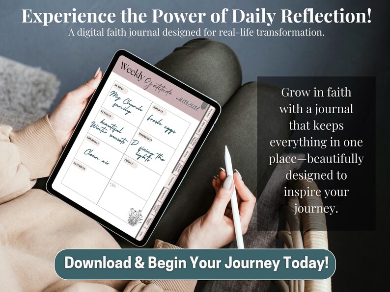 Hyperlinked Christian planner and digital faith journal for women. Printable or tablet ready GoodNotes Notability. Features Bible study methods SOAP verse mapping character study chapter summary topical thematic plus gratitude journal prayer requests answered prayers and sermon note pages. Instant download.