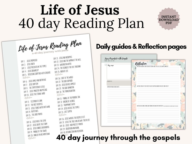 Printable Bible Study Bundle of Jesus Daily Devotional Planner for women Faith Chronological Scripture journal template Christian gift pdf image 4