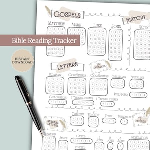 Bible Reading Tracker Daily Bible Study Printable Christian Journal Planner Faith Download Scripture Reading Christian Gift Idea