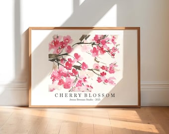Cherry Blossom Wall Art | Watercolor Floral Prints | Pink Botanical Artwork | Cherry Tree Painting | Home Decor by Jenna B Studio