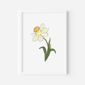 Jonquil Watercolor Art, March Birth Flower, White Daffodil Painting