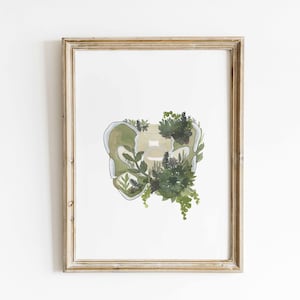 Plant Pelvis Watercolor, Green Succulent Painting, Women&#39;s Health Office Decor, Feminist Art, Human Anatomy Print